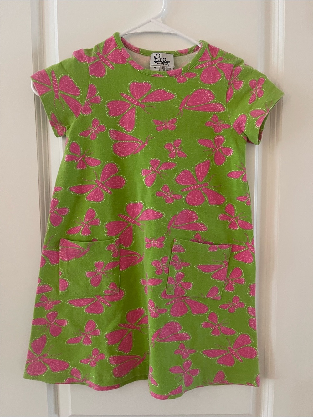 Lilly Pulitzer Lime Green Dress with Hot Pink Butterfly Print